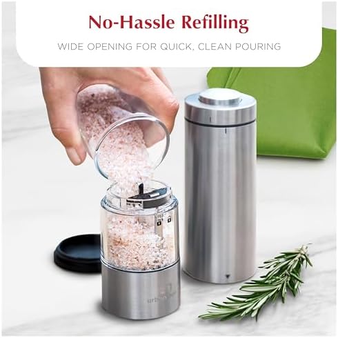 Electric Salt and Pepper Grinder Set, Stainless Steel, 2 Mills
