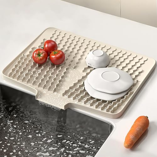 Silicone Dish Drying Mat 13"×15.7" Sloped Drainage White