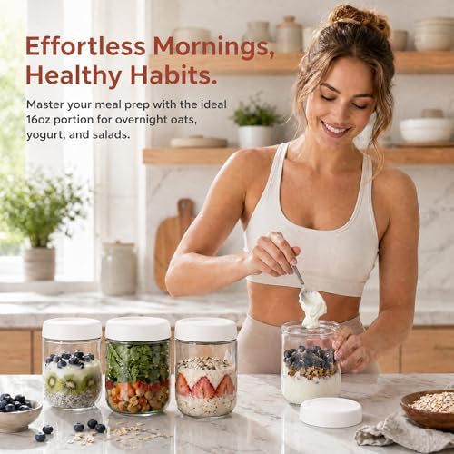 EONJOE 6-Pack 16 oz Glass Food Storage Jars with Lids