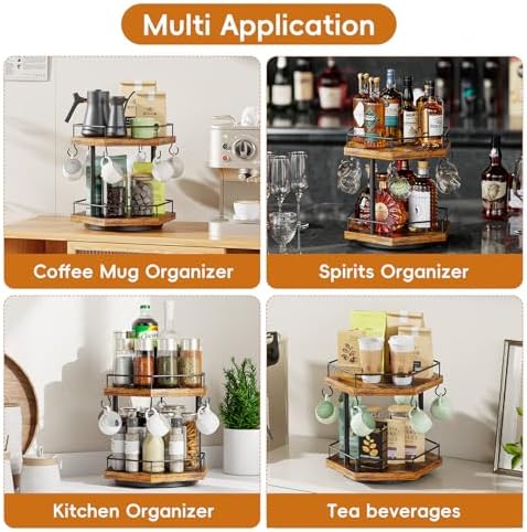 KLM 2 Tier Coffee Bar Organizer, Countertop Station Shelf Home Office.
