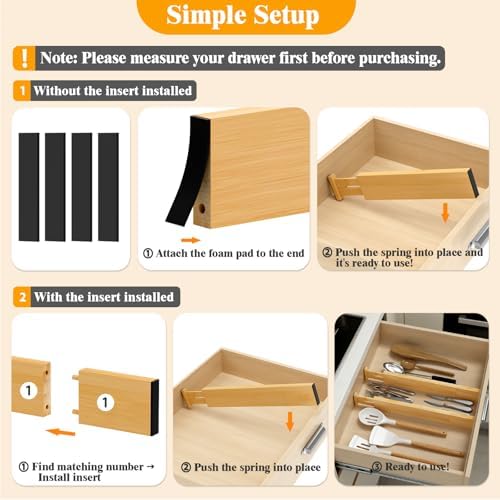 Bamboo Drawer Dividers, 12-21 Inch Kitchen Adjustable Drawer