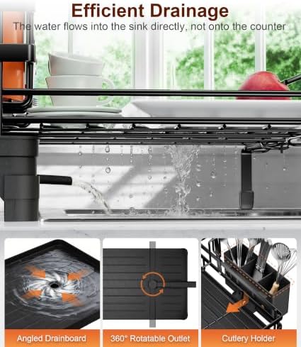 Hanyi 2-Tier Expandable Dish Drying Rack for Counter and Over Sink