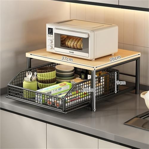 2-Tier Extendable Microwave Stand with Drawer, Black