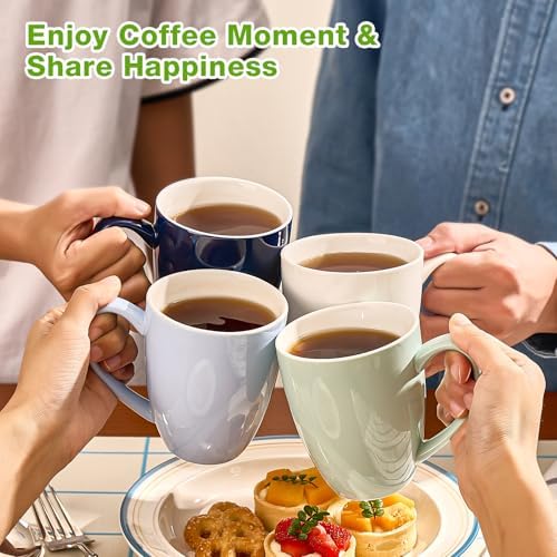 Porcelain Coffee Mugs Set of 6, 13 Ounce Coffee Cups with Handle