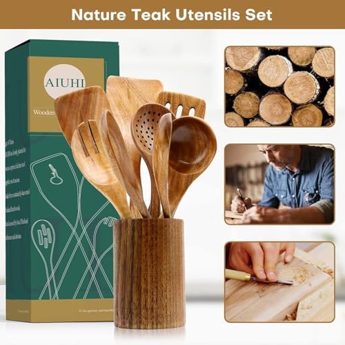 AIUHI 8-Piece Teak Wood Kitchen Utensil Set