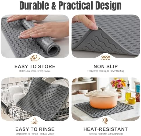 2 Pack Silicone Dish Drying Mat for Kitchen Counter Shower Caddy Rack