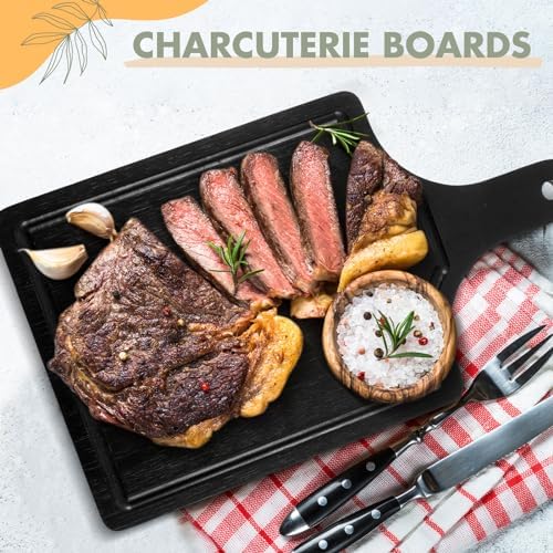 Geetery 3 Packs Black Wood Chopping Boards with Handle and Groove,12