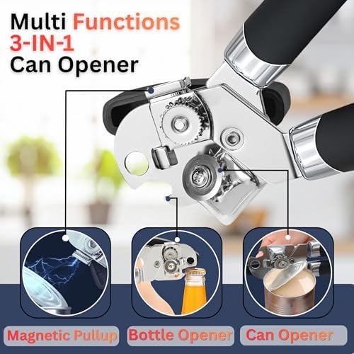 Can Opener Heavy Duty Easy-Use Design, Smooth Edge Safe Cut, Easy Grip