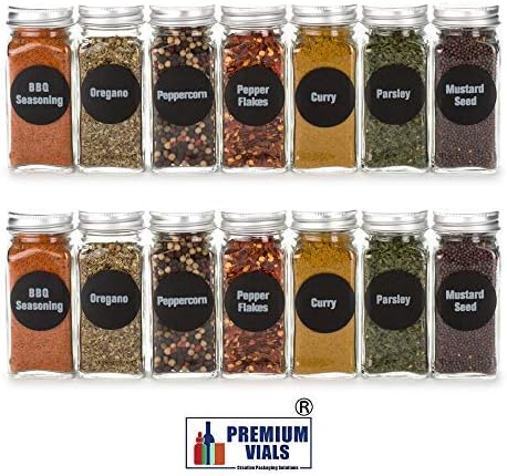 6oz, BEST VALUE 14 Large Glass Spice Jars includes pre-printed 126