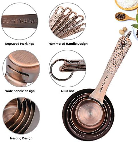 Measuring Cups and Spoons Set 14, Copper Measuring Cups and Spoons Set