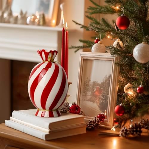 DIF DECO Christmas Ceramic Food Storage Jars with Lid, 24.7 OZ Hand
