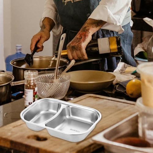 Stainless Steel Divided Dinner Plate with Lid 2 Compartments Food