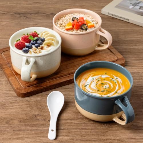 GBhome Ceramic Soup Mugs with Handles and Lids,24 OZ Soup Cups Set of