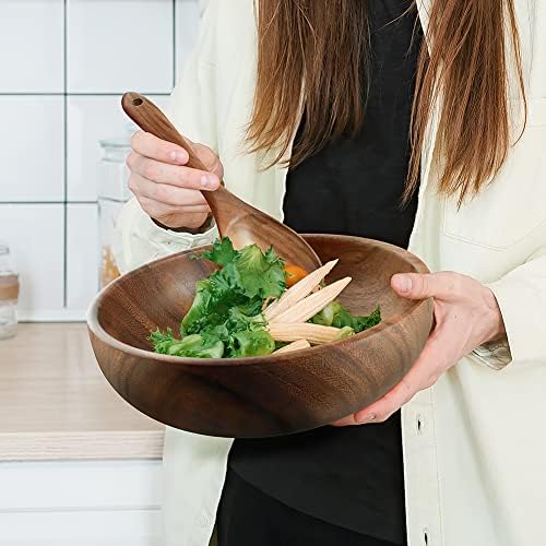 AOOSY 3-Pcs Acacia Wood Salad Bowl Set, 9 Inch Wooden Serving Bowl