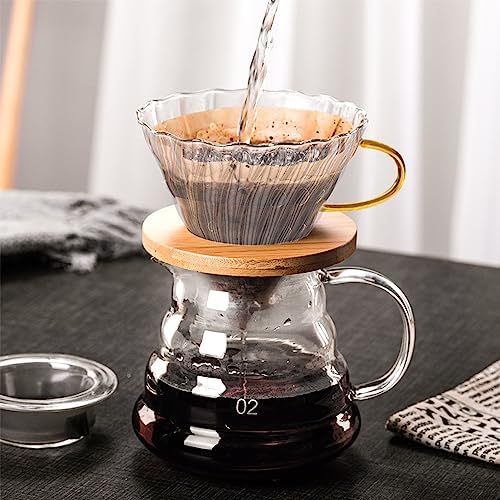 Gute Glass Pour Over Coffee Dripper 1-4 Cups with Bamboo Stand &