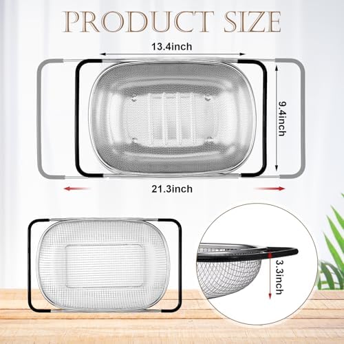 Tioncy 2 Pcs Large over The Sink Colander with Expandable Rubber