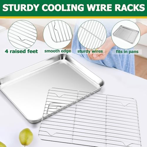 TeamFar Stainless Steel Baking Sheet Pan with Rack & Mat
