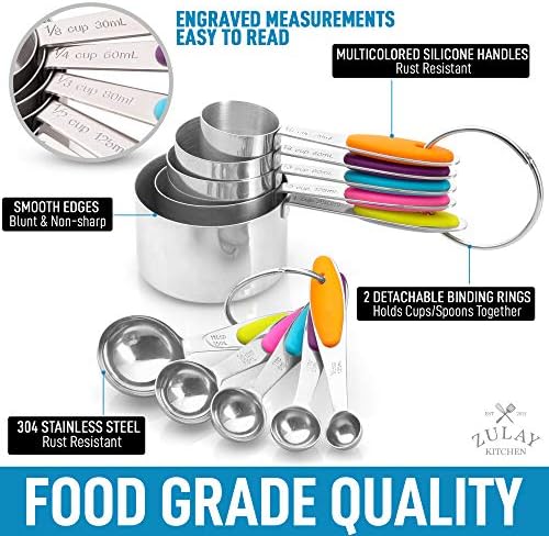 Zulay Kitchen Measuring Cups and Spoons Set of 10 - Stainless Steel