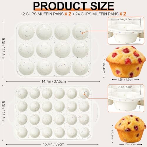 4 Pieces Silicone Muffin Pans for Baking, 12 Cups Regular and 24 Cups
