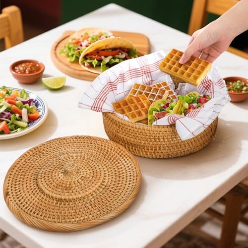 Covzoe Large Rattan Tortilla Warmer with Lid and Cotton Cloth