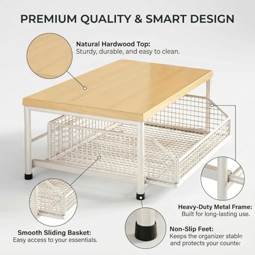 2-Tier Hardwood Countertop Organizer with Drawer