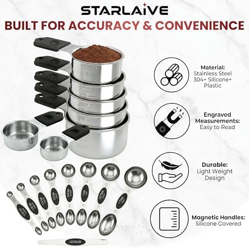 Magnetic Measuring Cups and Spoons Set of 16, 304 Stainless Steel