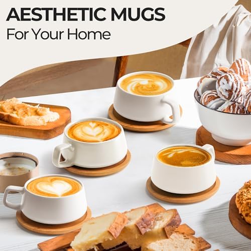 MIAMIO - Cappuccino Cup Set of 4, Ceramic (9.5oz) - Luxe (Cream White)