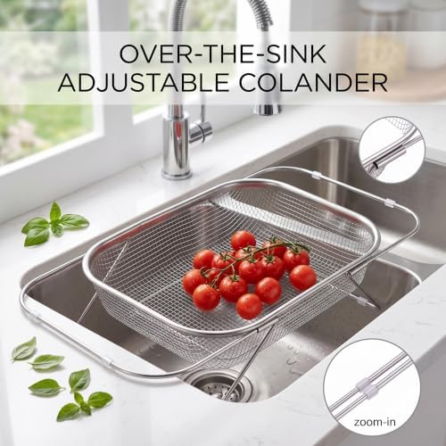 Over the Sink Strainer, Expandable Stainless Steel Basket Mesh