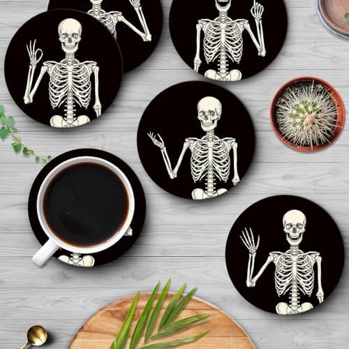 Britimes Coasters for Drinks, Set of 6, Ceramic Stone, Vintage Skull