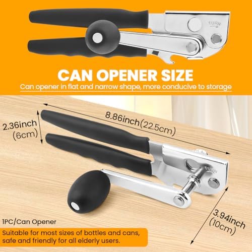 Heavy Duty Manual Can Opener with Bottle Opener, Folding Crank Handle