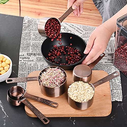 Copper Measuring Cups and Spoons Set, 5 Cups and 6 Spoons