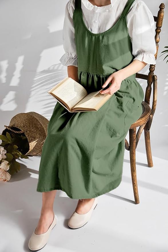 Uaussi Cotton Linen Apron Cross Back Work Apron - Image 5