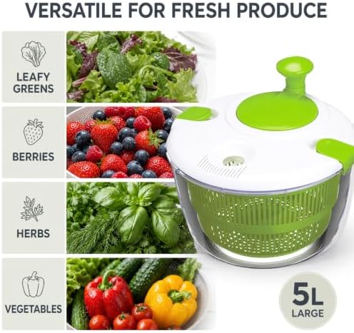 TOPROAD Salad Spinner, 5L Vegetable Washer & Dryer with Colander & Bowl