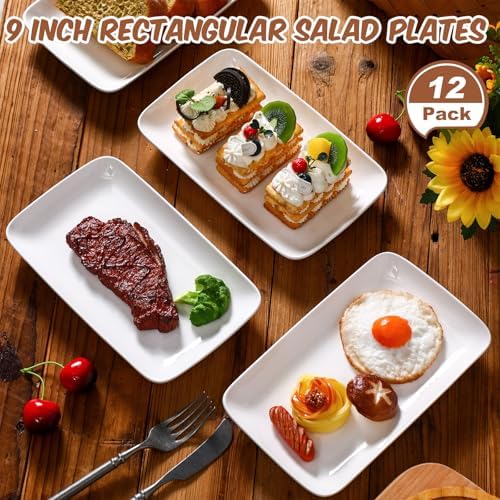 Irenare 12 Pcs 10 Inch Rectangular Salad Plates White Rectangular