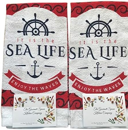Nautical Beach Ocean Kitchen Towel Set with 2 Dish Towels, 2 Quilted