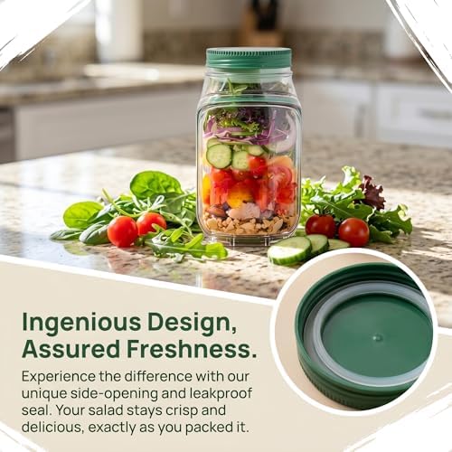 2026 New Salad Jar with Side Opening Leakproof Mason Jar Salad
