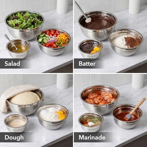 OVENTE Stainless Steel Mixing Bowl Set of 3 with Lids, Silver BM46333S