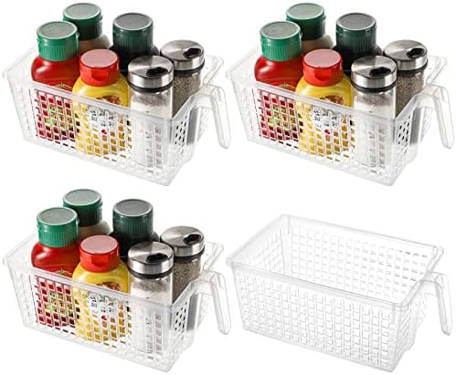 Hedume 4 Pack Plastic Storage Bins with Handle, BPA-Free Kitchen