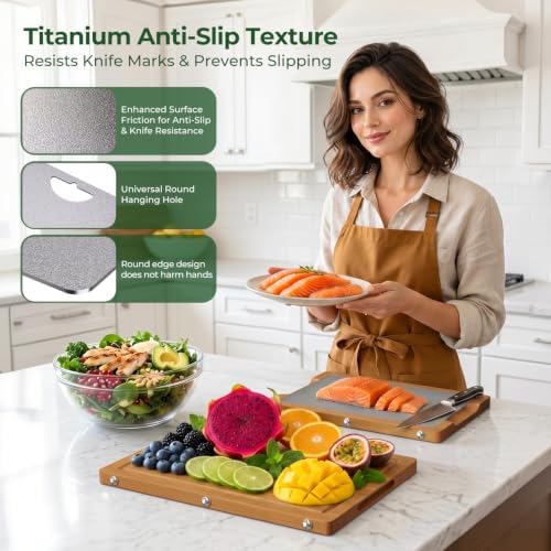 Formaldehyde Free, Glue Free, Bamboo Pure Titanium Cutting Board Set