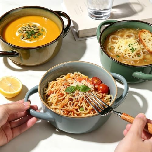 MONITO Ceramic Salad Bowl with Handles, 28 oz French Onion Soup Bowls