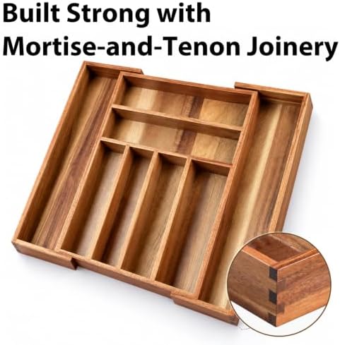 KITEISCAT Acacia Wood Expandable Silverware Organizer, Kitchen Utensil