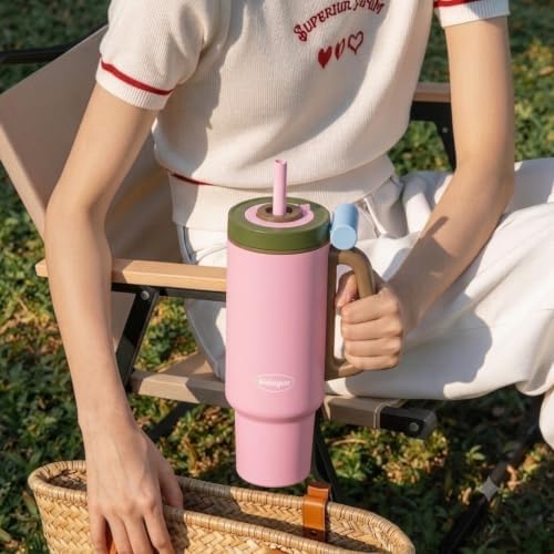 36oz Insulated Tumbler with Straw, Ceramic Water Bottle Travel Mug
