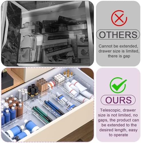 14 Pcs Adjustable Drawer Organizer, Clear Drawer Organizer Expendable