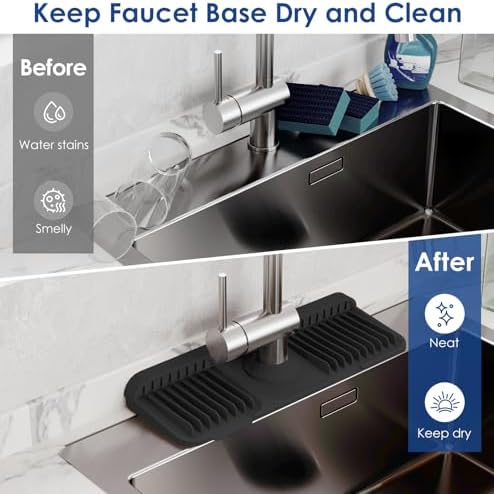 14.6 Inch Silicone Faucet Mat for Kitchen Sink Splash Guard, 7° Slope
