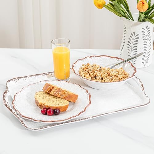 LEHAHA Vintage White Large Serving Tray with Handles, 17.25x12 inch