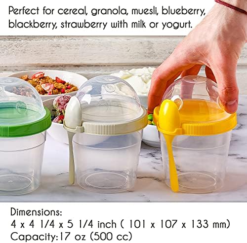 Crystalia 4 Pack 17 oz On The Go Yogurt Parfait Cups with Lids &