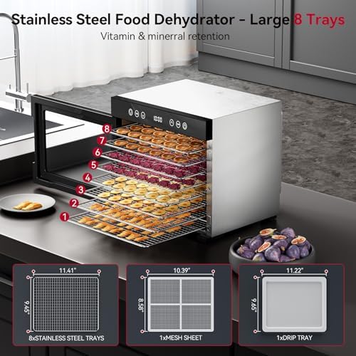 Food Dehydrator Machine, 8 Stainless Steel Trays