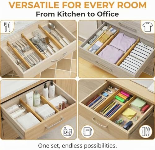 FUSHITON Bamboo Drawer Dividers 17"-22" Adjustable Expandable Drawer