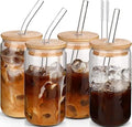 Iced Coffee Cups with Lids,Glass Cups with Lids and Straws,4 Coffee