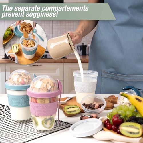 4 Pack Reusable On The Go Yogurt Parfait Cups, Breakfast Plastic